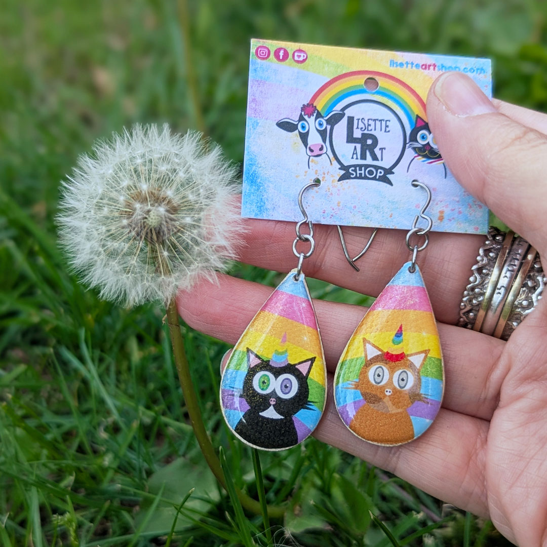 "Cats are Meowgical" Mismatch Caticorn Art Resin Earrings
